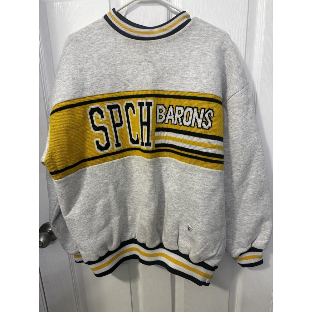 Vintage SPCH Barons Sweatshirt Adult L Gray Knit Yellow St Petersburg HS Florida
